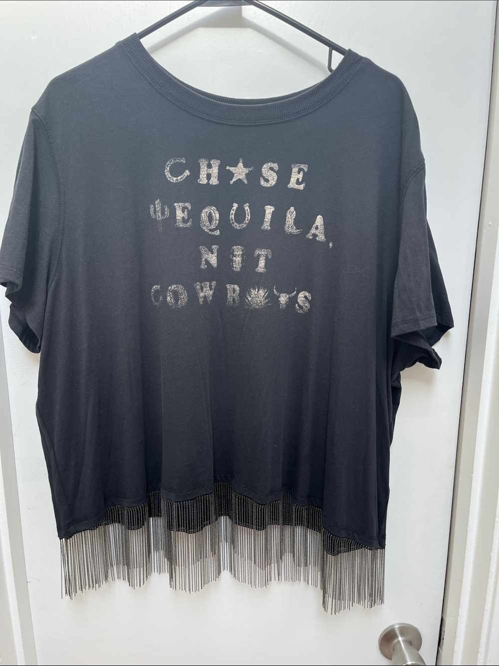 Idyllwind Metal Fringed Cropped T-Shirt. Size XXL